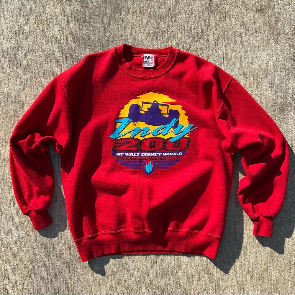 Vintage Disney Indy 200 1996 Sweatshirt Mens Large Red Crewneck Pullover Racing